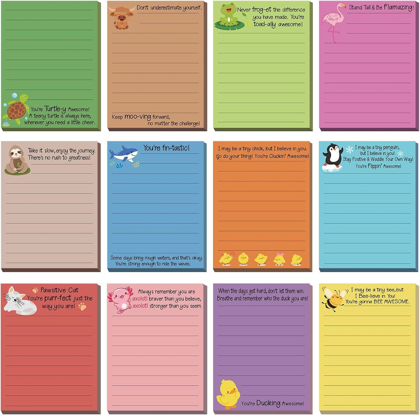 AmazingSpark 12 Pcs Cute Inspirational Sticky Notes, 4*3 Motivational Notepads Positive Emotional Support Gift Funny Lined Memo Note Pads for Office Desk Supplies Coworker Employee(Fruits,Vegetables)