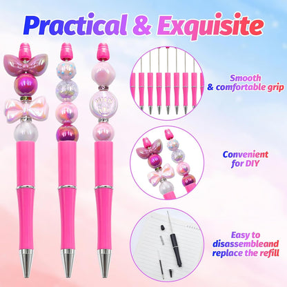 150 Pieces DIY Beadable Pen Kit – 50 Plastic Ballpoint Pens with Refills & Bags, Beads Not Included – School Supplies, Office Accessories & Craft Gifts for Students & Teachers (Multicolor)