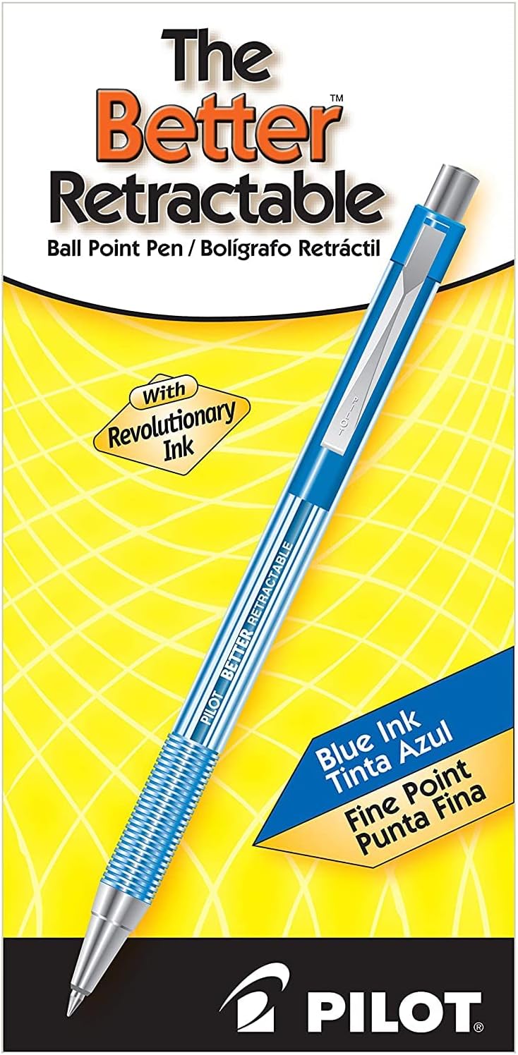 PILOT The Better Ball Point Pen Refillable & Retractable Ballpoint Pens, Fine Point, Blue Ink, 6 PACK