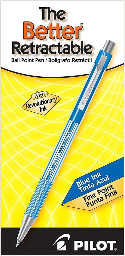 PILOT The Better Ball Point Pen Refillable & Retractable Ballpoint Pens, Fine Point, Blue Ink, 6 PACK