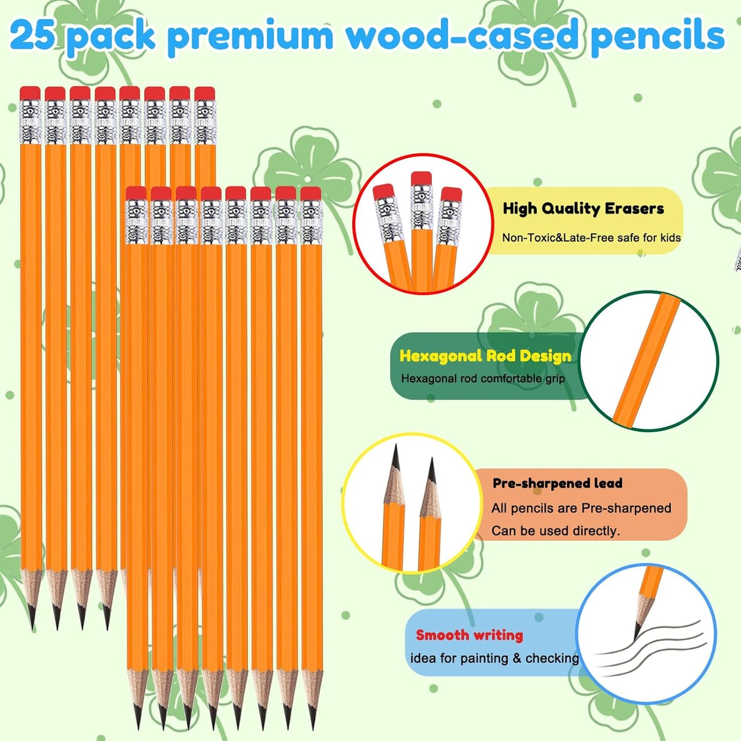 Adhere 25pcs Woodcase Pencils with Eraser Premium Pre-Sharpened Hexagon Graphite 2B pencils ideal for home, office writing including a Free Sharpener(Pink・25pcs)
