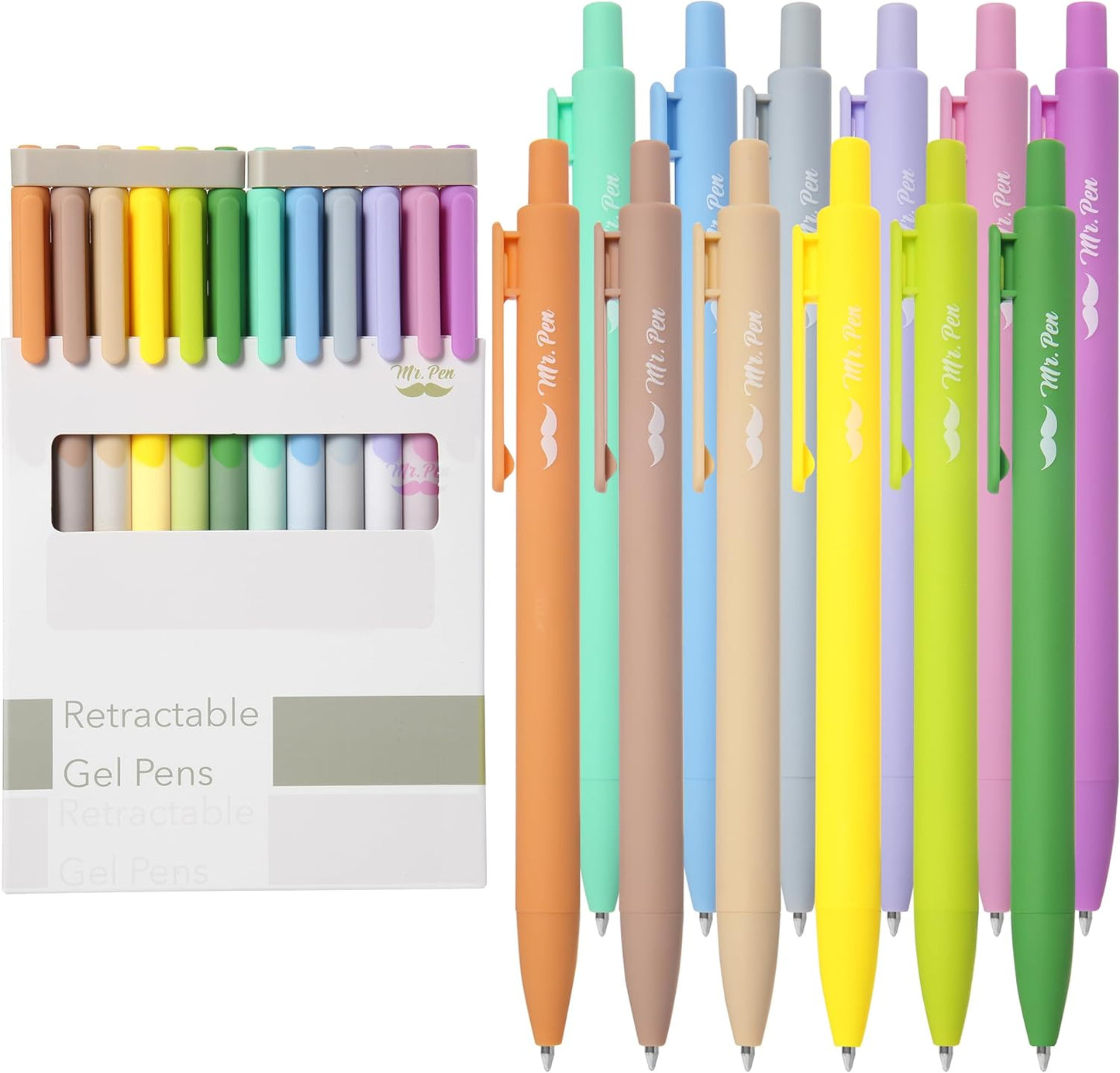 Mr. Pen- Retractable Gel Pens, 12 Pack, Colorful Ink, Fine Point 0.7mm, Fast Dry, Smooth Writing, Cute Pens for Drawing, Writing Planner and School Supplies