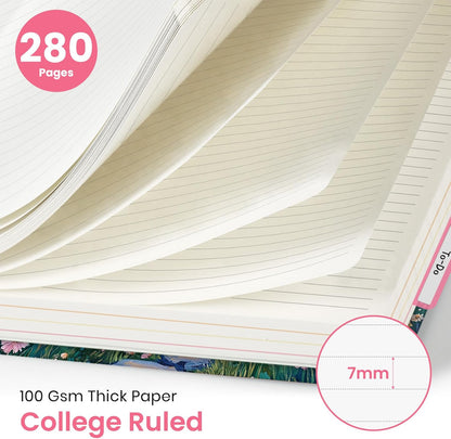 Large Lined Spiral Journal for Women Cute Hardcover 5 Subject Notebook for Work 8.5" x 11" with Removable Dividers & Tabs, College Ruled, 280 Pages Aesthetic Journal for Work, School & Note Taking, Garden of Whimsy