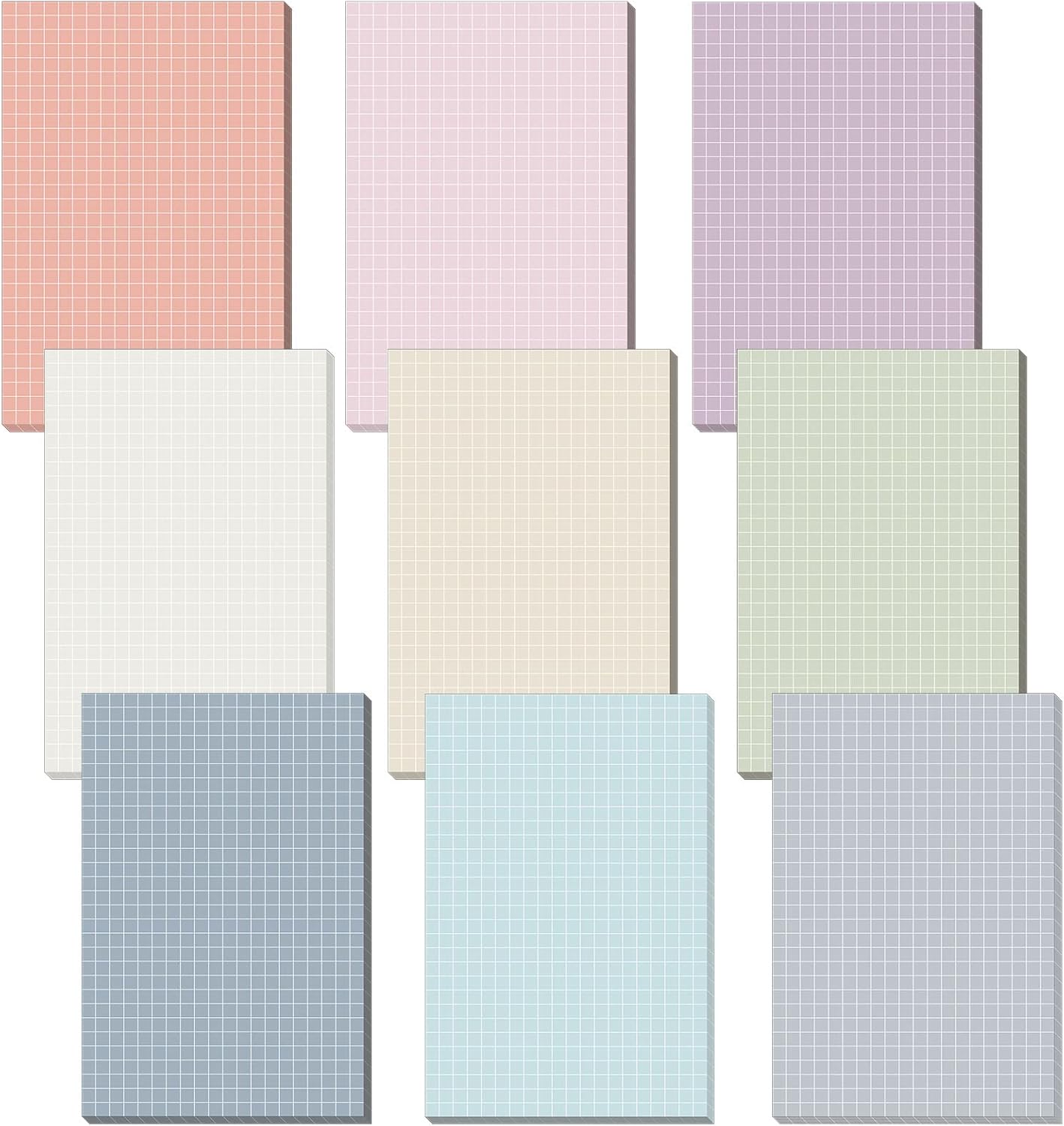 Jecery 9 Pack 4 x 6 Inch Grid Sticky Notes Self Adhesive Memo Pad Cute Graph Paper Self Stick Note Pads with Grid Lines for Gifts Office Supplies, 270 Sheets(Soft Colors)