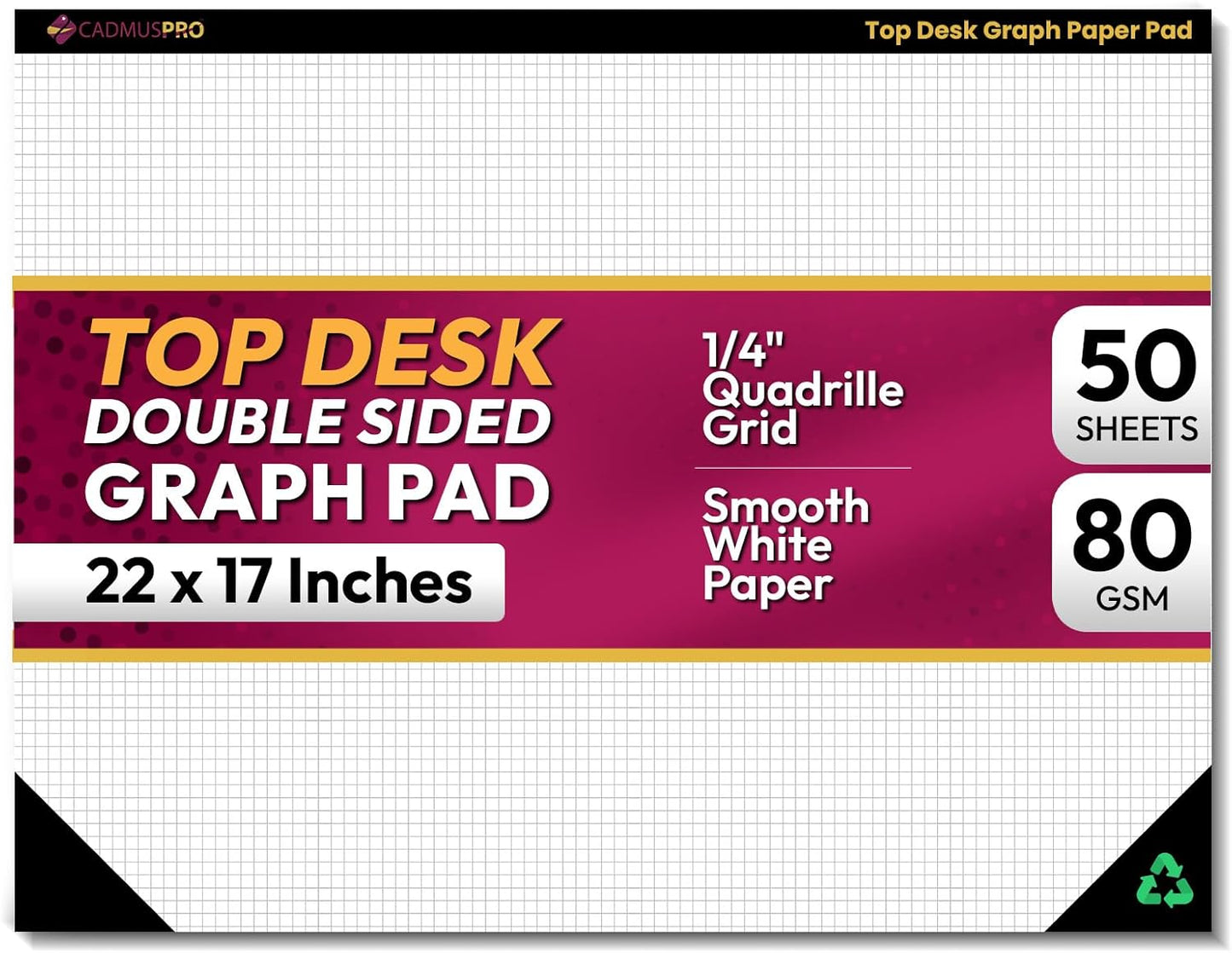 CADMUSPRO Graph Paper Pads 8.5x11 inch, 50 Sheets, Double-Sided, 80 GSM Quadrille Grid Math Notebook for students, Engineering Pad & Blueprint Drafting Paper, Architecture Sketch