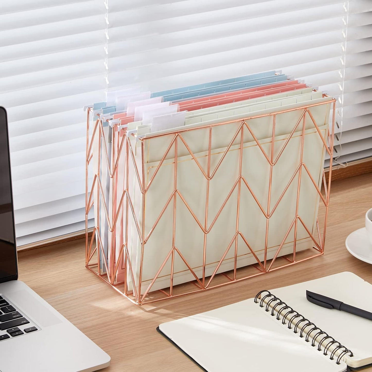 Y YOMA 6 Pack Rose Gold Hanging File Folders with Pocket Letter Size Decorative File Folder Cute Pretty Hanging Folder for Office Home School with 1/5-Cut Adjustable Tabs, Inner Storage Pockets