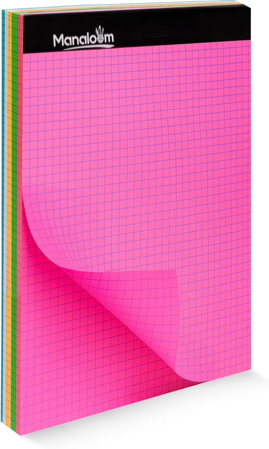 Graph Paper Pad 8.5 x 11 Inch - 3 Pack, 50 Sheets Each (150 Sheets Total) 4x4 Quad Ruled/Grid Notebook, 75 GSM Paper, 5 Colored Pages, Perforated Sheets - for Students,School, Math & STEM (Pastel)