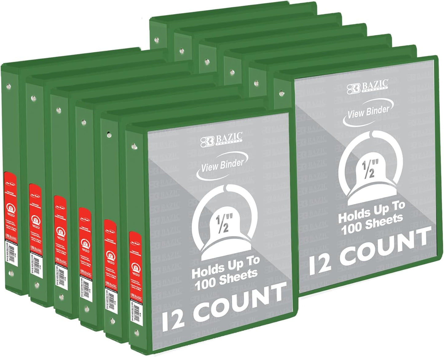 BAZIC Products 3 Ring Binder - Green, Economy View Binder with Clear Overlay Cover and Round Rings, Organizer for School Office Home Use, 0.5-inch Capacity Holds 100 Sheets Paper, 1-Pack
