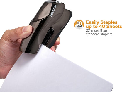Bostitch Office Heavy Duty Stapler, 40 Sheet Capacity, No Jam, Half Strip, Fits into the Palm of Your Hand, For Classroom, Office or Desk, Black