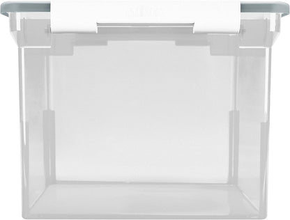 Storex Portable File Tote with Locking Handles, Letter/Legal Files, 18.5" X 14.25" X 10.88", Clear/Silver