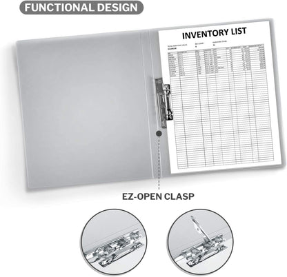 CRANBURY Punchless Clamp Binder (Dusky Gray), Ringless Binder Holds 100 Letter Size Pages, Documents, 8.5x11 Folder with Metal Clip for Home or Office, Transparent Acid-Free Poly