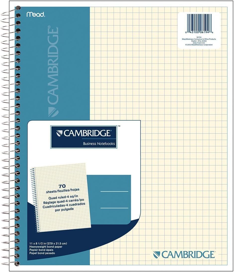 Mead Cambridge Wirebound Quad Notebook, 70 Sheets-Ivory, 2 pk