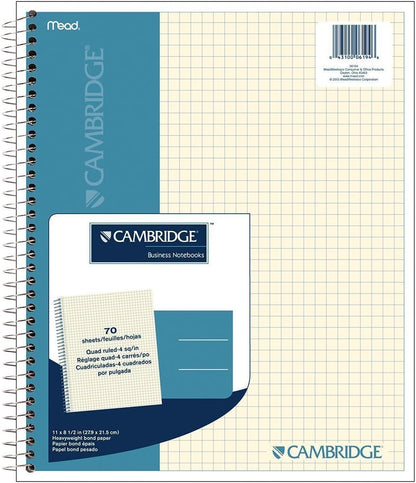 Mead Cambridge Wirebound Quad Notebook, 70 Sheets-Ivory, 2 pk