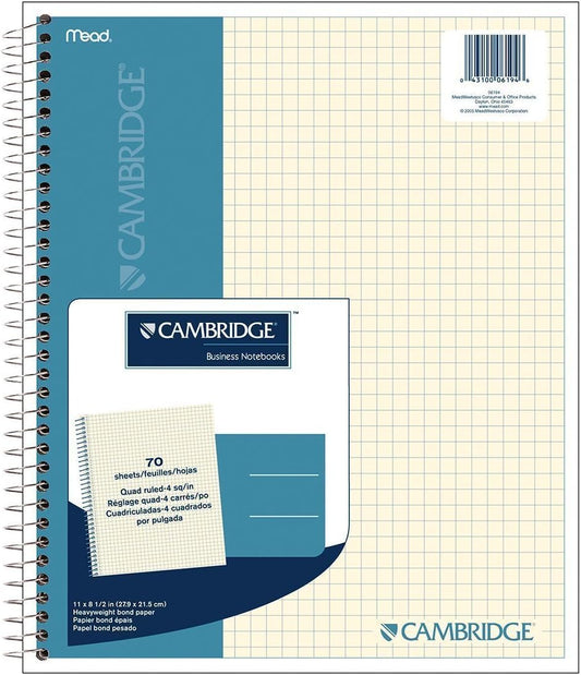 Mead Cambridge Wirebound Quad Notebook, 70 Sheets-Ivory, 2 pk