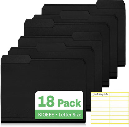Black File Folders, 6-Pack, 1/3 Tab Filing Folders for 8.5x11 Letter Size Documents, Great for Organizing and Easy File Storage (6 Pack)