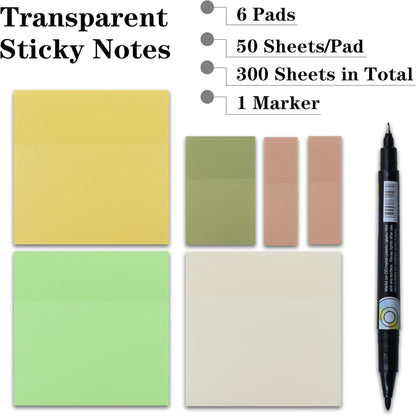 YOUDEFUL 1600pcs Translucent Sticky Note Tabs, Morandi Page Markers for Annotating Books,Repositionable Book Flags Tabs Strip with Binders, Clear Sticky Notes,Page Tabs,Index Tabs