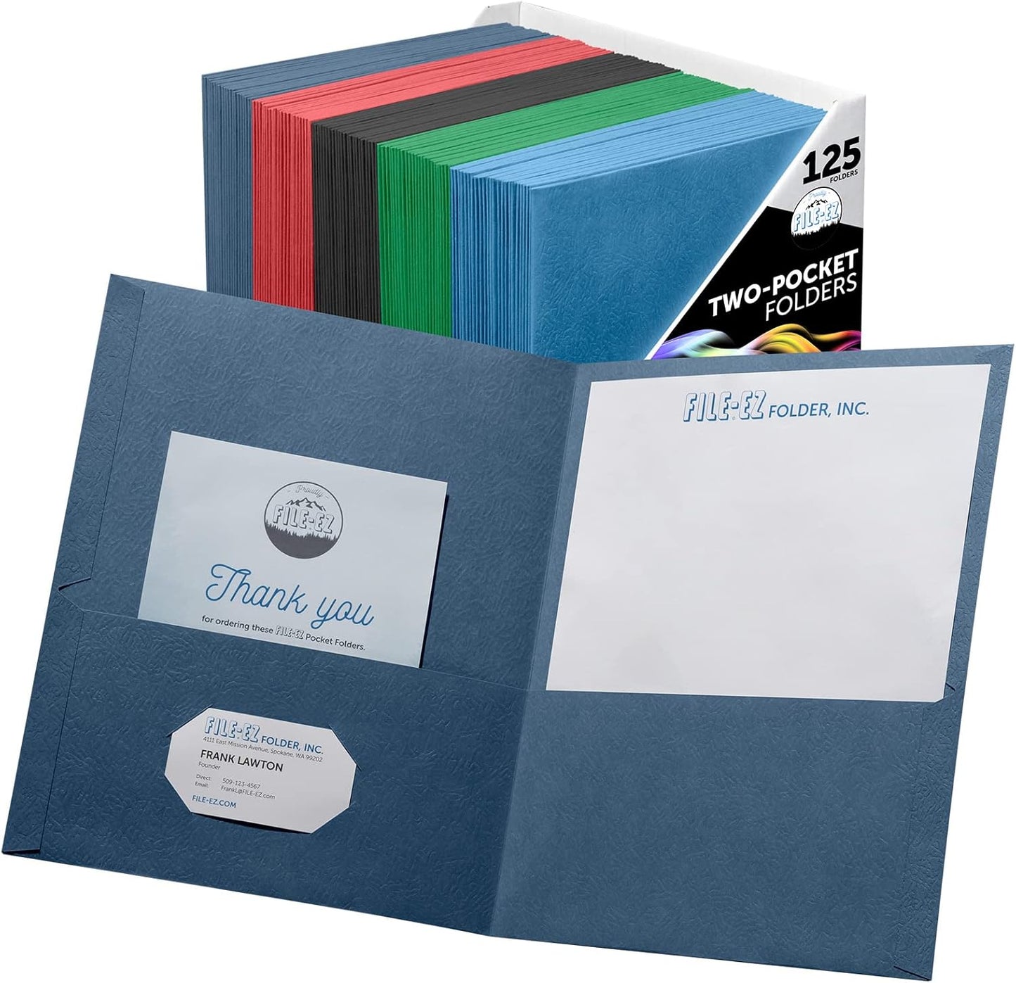 FILE-EZ Two-Pocket Folders, Navy Dark Blue, 25-Pack, Textured Paper, Letter Size (EZ-32523)