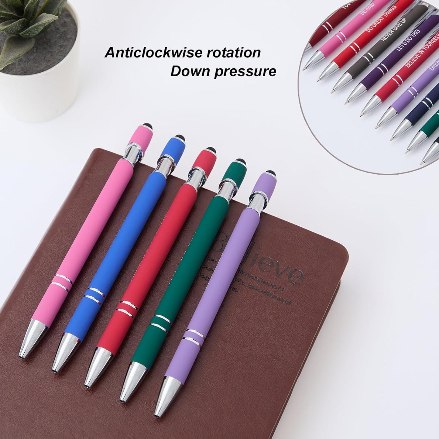 Actsun Funny Pens - 12 Pack Fine Point Smooth Writing Pens with Inspirational Tips, Black Ink, Touch Stylus Screens, Motivational Gift for Office & Desk Accessories