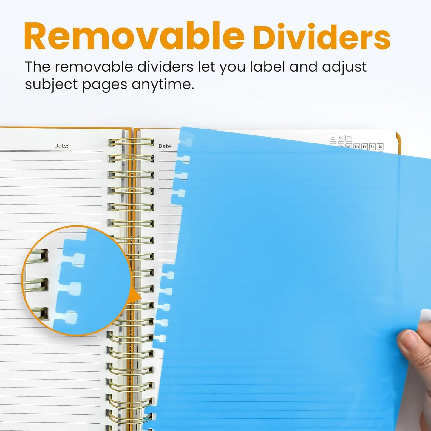Hardcover Spiral Journal Notebooks for Work With Removable Dividers & Tabs, 8.5"x11" 5 Subject Notebook for Note Taking & Organizer, A4 College Ruled Lined Journal for Women & Writing, Aquamarine, 280 Pages