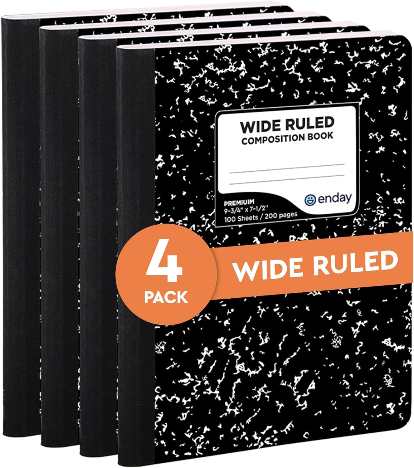Emraw Marble Composition Notebook Wide Ruled Black and White Composition Books 100 Sheets (4 Pack) - By Enday