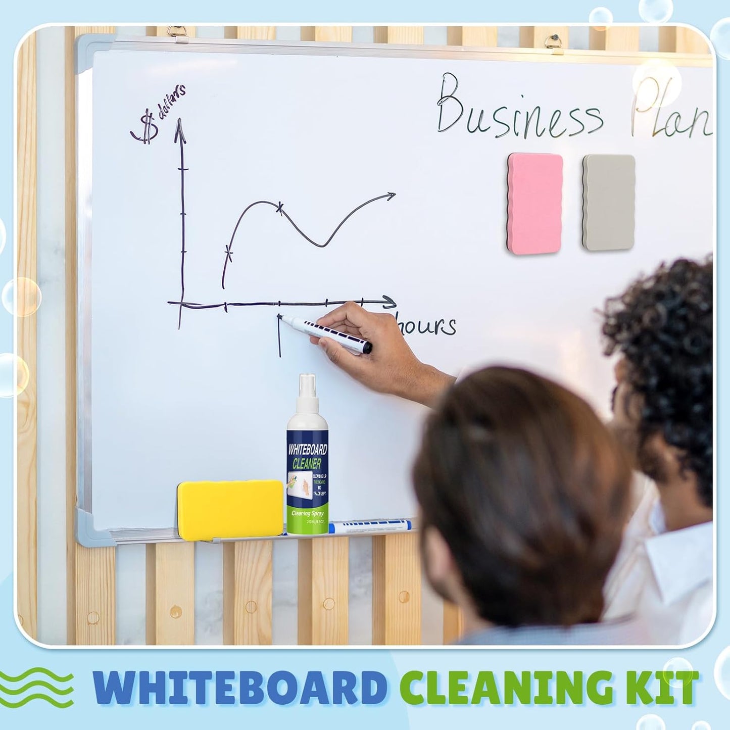 Fuyoooo 16 Pcs Whiteboard Cleaner Dry Erase Set, 8.5 fl oz Whiteboard Cleaning Spray Dry Erase Board Liquid Cleaner with 8 Magnetic Chalkboard Board Erasers for Classroom Home Office