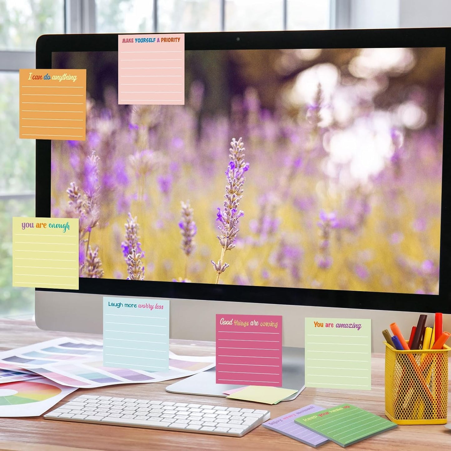 Yinder 48 Pcs Inspirational Sticky Notes Cute Motivational Sticky Notes Pad End of Year Employee Appreciation Gifts Bulk for Teacher Nurse Coworkers Office Supplies 3 x 3'' (Thank You,Dark Color)