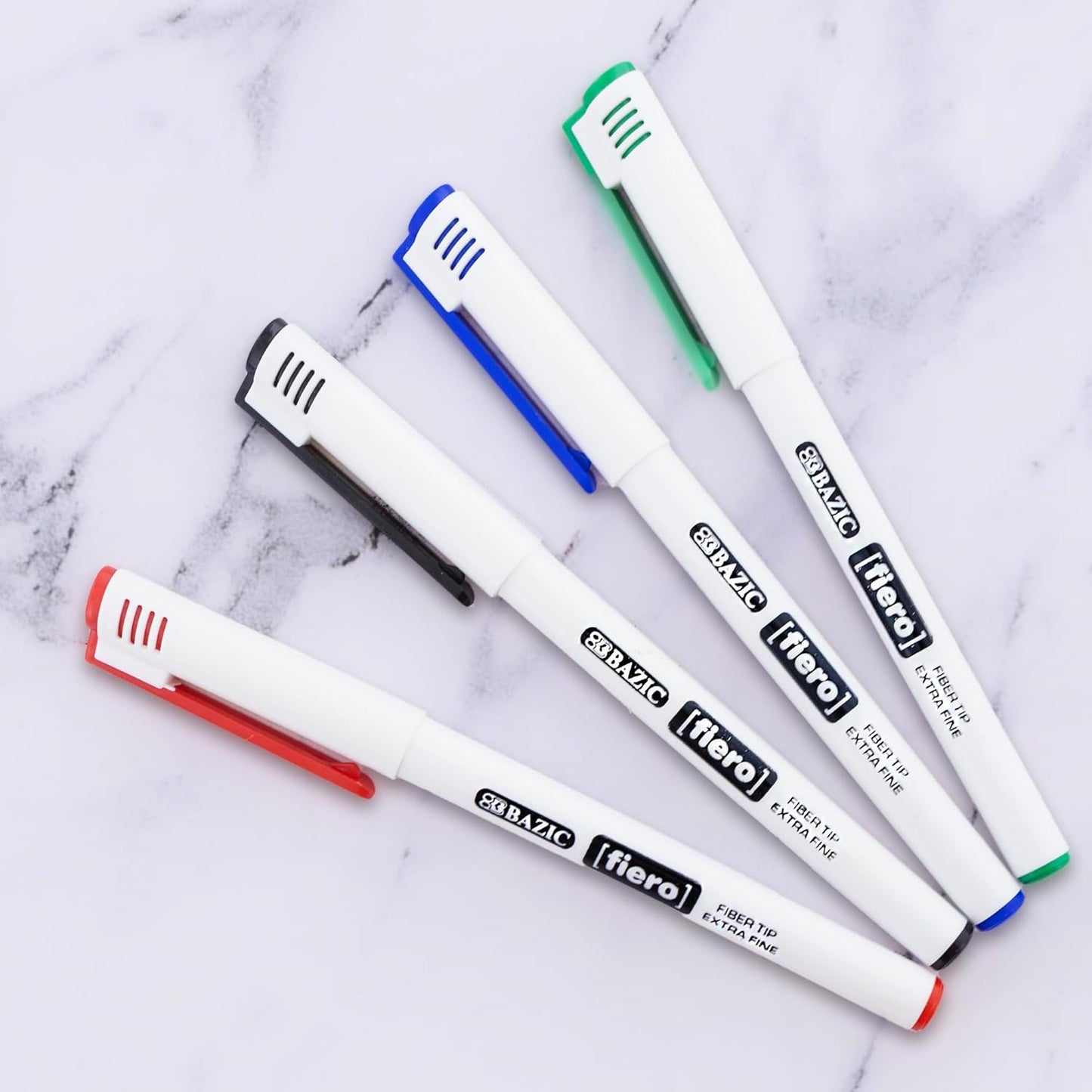 BAZIC Products Fiero Fiber Tip Pen, Fineliner Pens 0.4mm Blue Color Extra Fine Point, Writing Drawing for Graphic Office School (4/Pack), 1-Pack