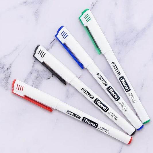 BAZIC Products Fiero Fiber Tip Pen, Fineliner Pens 0.4mm Blue Color Extra Fine Point, Writing Drawing for Graphic Office School (4/Pack), 1-Pack