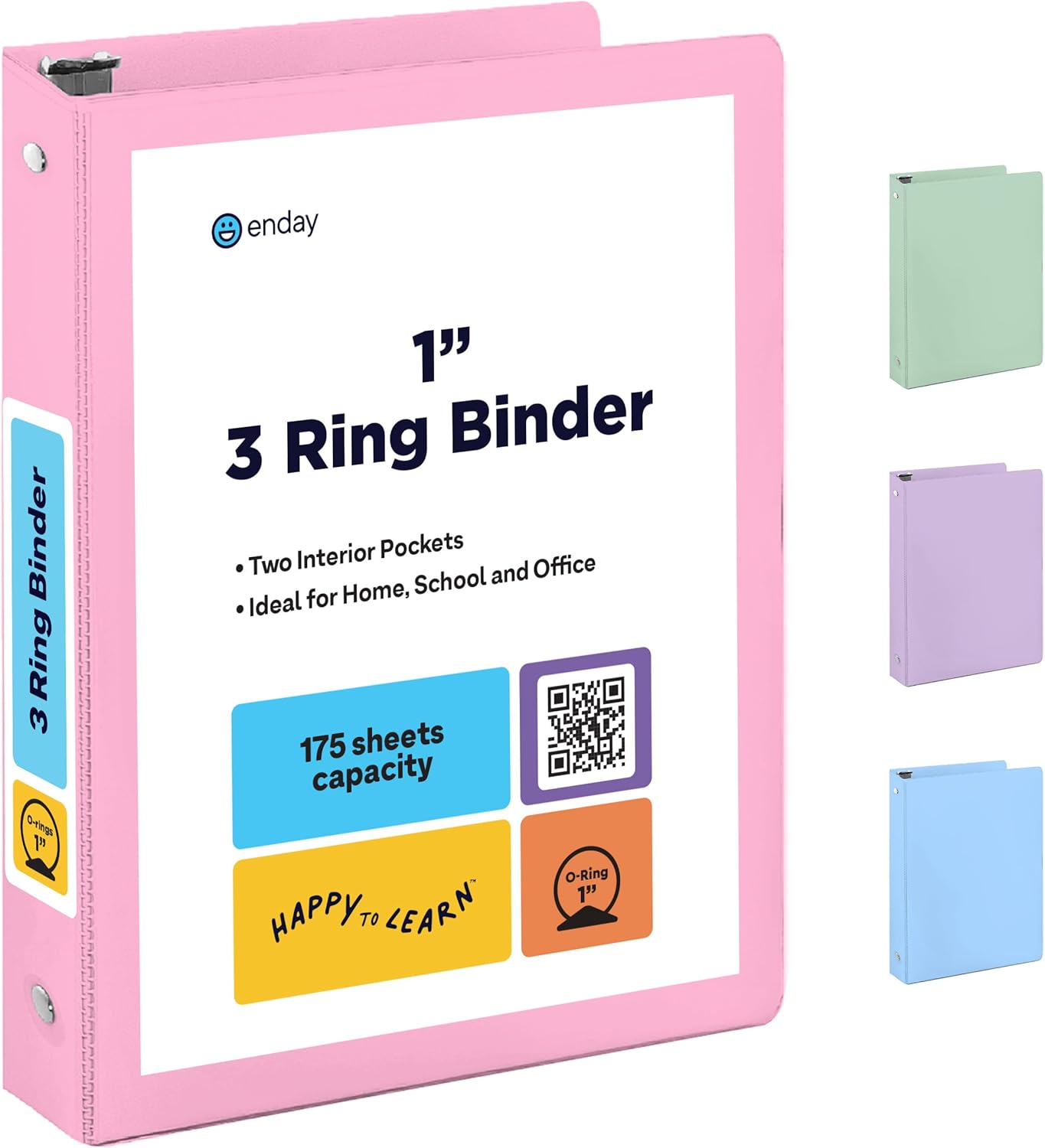 Enday 1.5 Inch Binder, Green - 1.5 Inch 3 Ring Binder, Round Ring Pastel with Clear View Cover for Letter Size 8.5 x 11'' Paper & 2 Inside Pockets, Ideal for School Supplies, Office, and Home