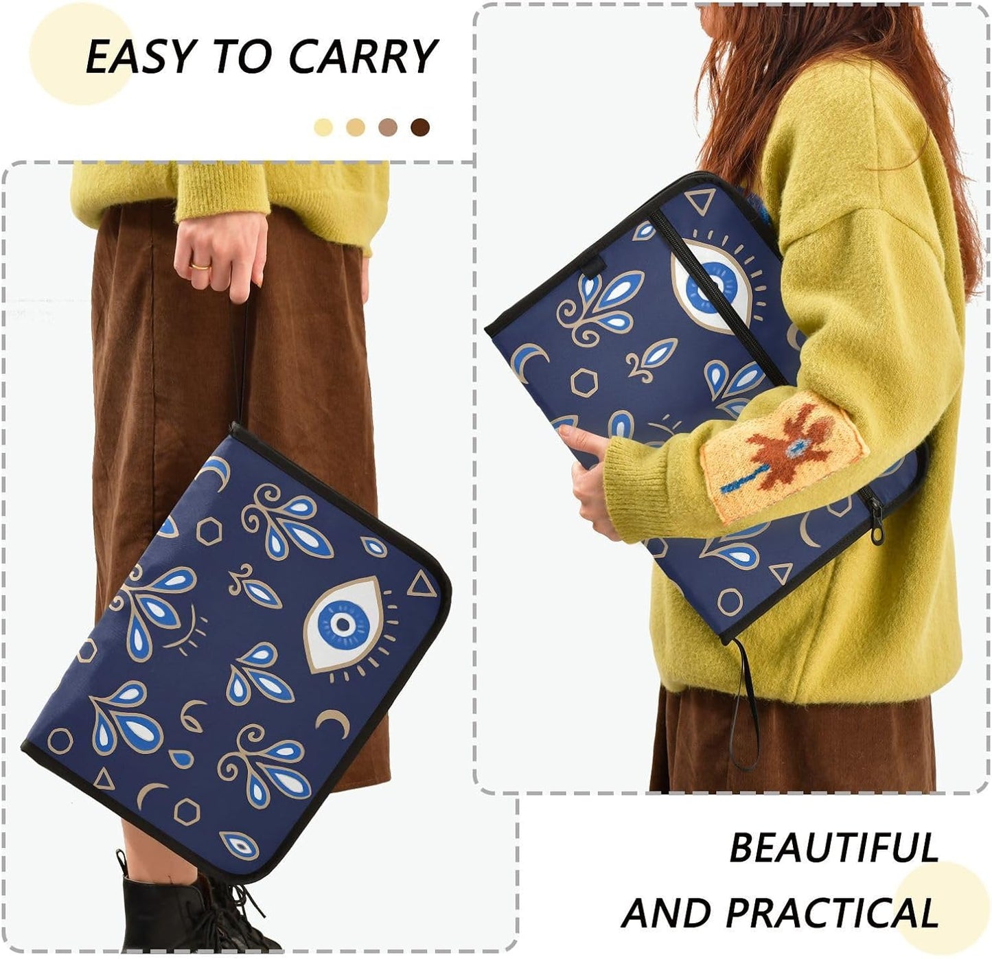 Mushroom Botanical Dragonflies Butterflies Expanding File Folder with Sticky Labels, 13 Pockets Accordion File Folder Document Organizer Expandable Zip File Folder with Zipper Closure