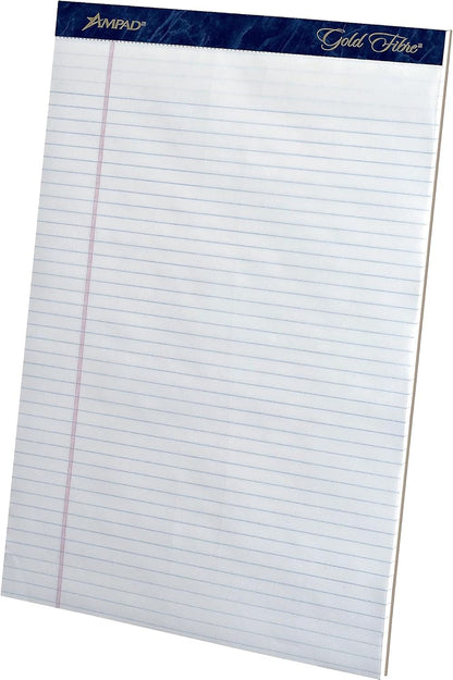 Ampad 20-072R Gold Fibre Perforated Pad, Size 8-1/2x11-3/4, White Paper, Narrow Ruling, 50 Sheets Per Pad, 60 Point Chipboard Backing, Pack of 12