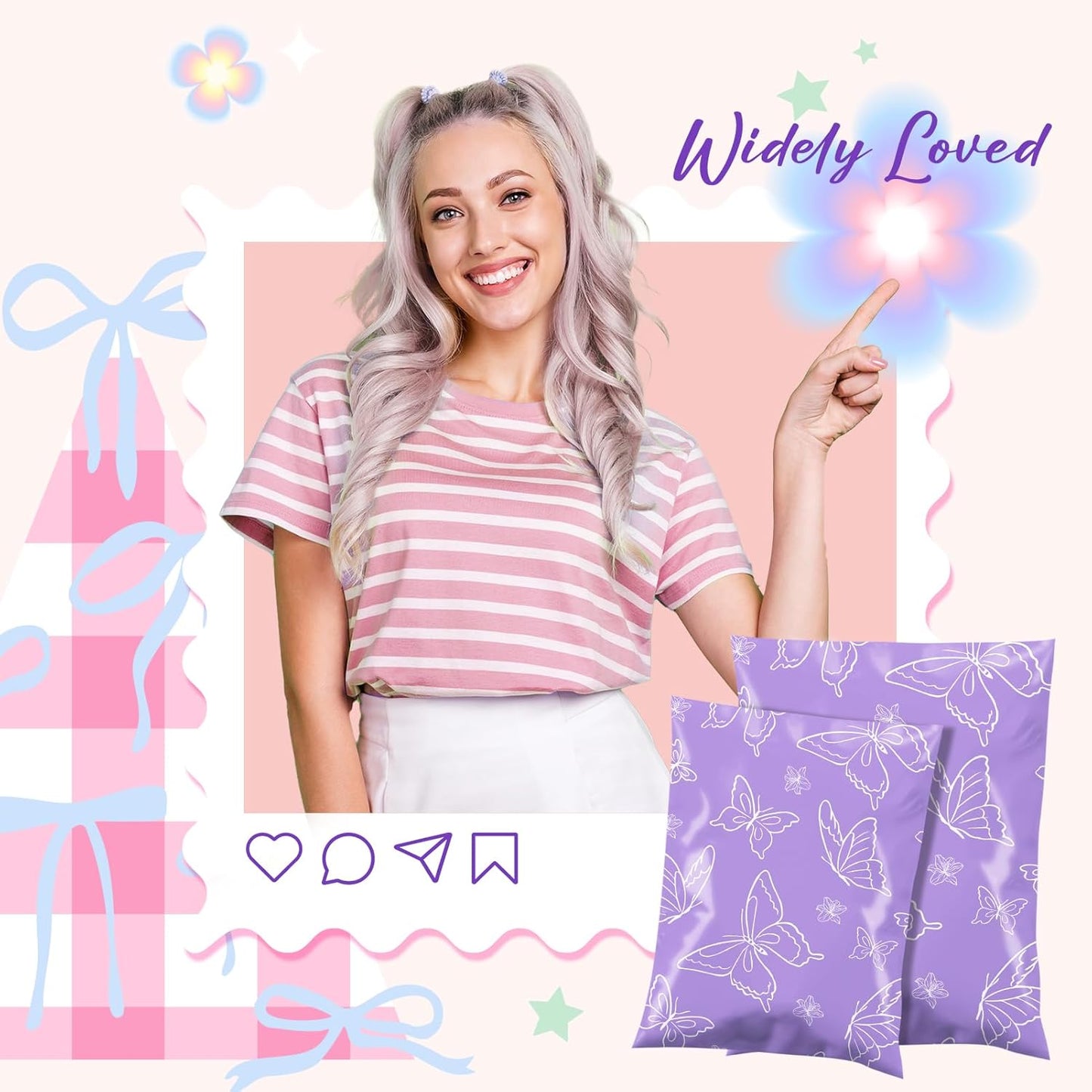 Metronic Cute Poly Mailers 10x13" 50pc Small Shipping Bags, Strong Adhesive Mailers Poly Bags for Business, Waterproof Mailing Envelopes for Packing Shipping Clothes Gifts, Gradient BluePink