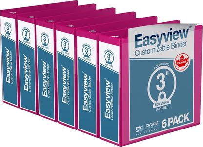 Easyview Premium 3-Ring Binders with Clear-View Covers and Round Rings, Binders for School or Office, 1 Inch, Pack of 6, Navy Blue