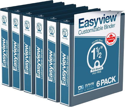 Easyview Premium 3-Ring Binders with Clear-View Covers and Round Rings, Binders for School or Office, 1 Inch, Pack of 6, Navy Blue