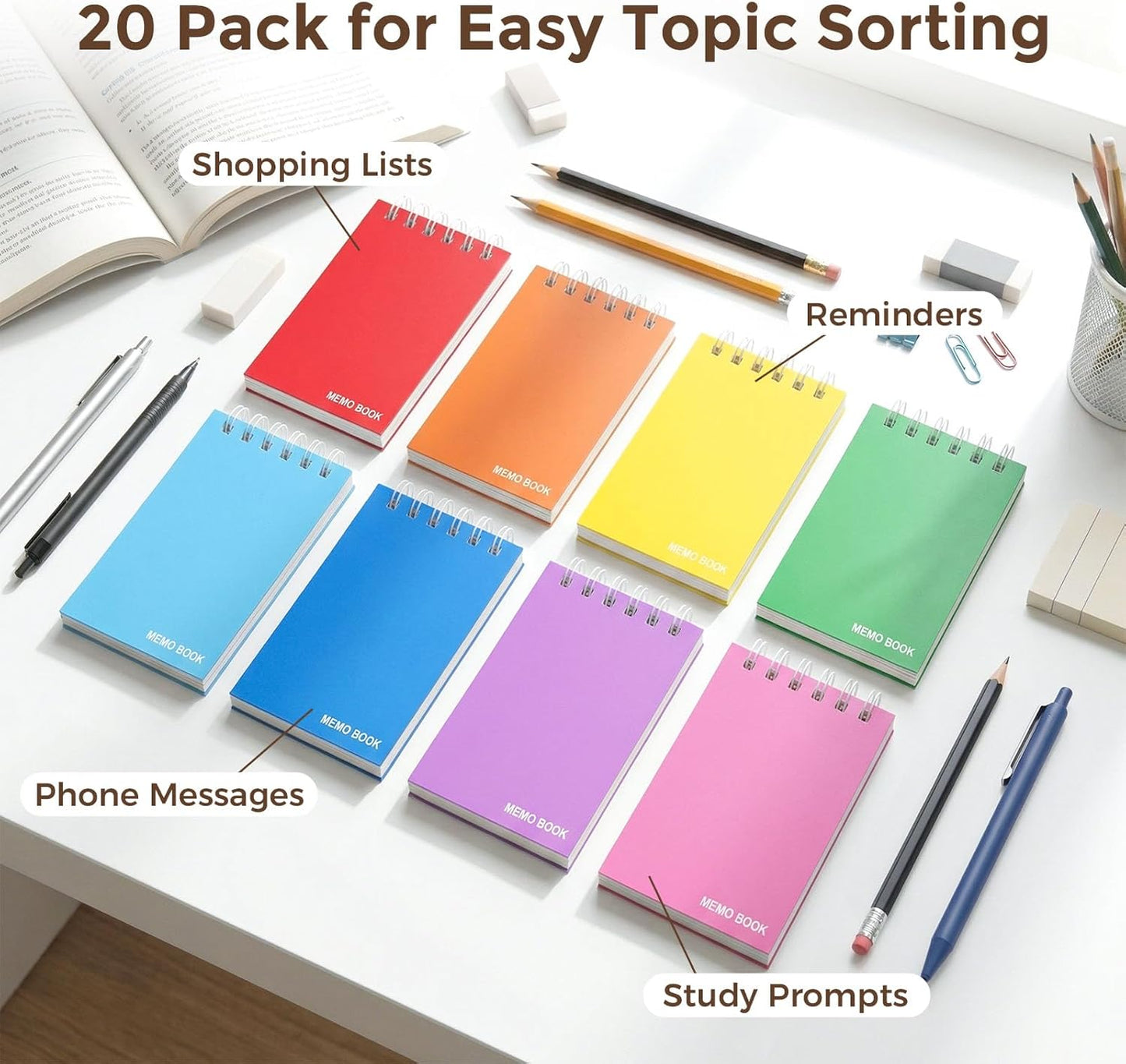 Koogel 6 Pack Pocket Notebooks Small Spiral Notebooks Bulk, 3x5 Inch, Mini Lined College Ruled Journal, Small Spiral Notebook Memo Notepads for School, Home, College, Office, Work, Nurse, 6 Colors