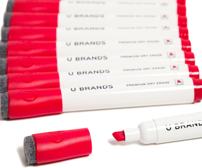 U Brands Dry Erase Markers, Fine Tip Whiteboard Markers, Chisel Tip, Low Odor, Black Dry Erase Marker Set with Eraser Caps, Office School Classroom Supplies, 12 Count