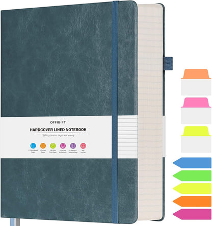 Lined Journal Notebook, Large A5 College Ruled Notebook, 312 Numbered Pages Work Notebook with Index Stickers, 100gsm Thick Paper, Hardcover Vegan Leather Journal for Women Men School Office, Black