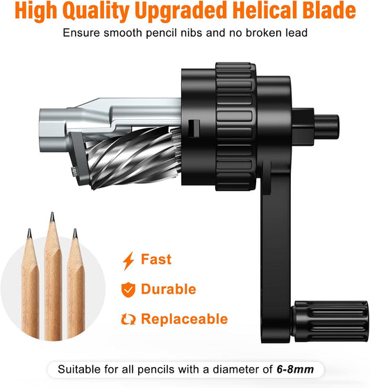 Pencil Sharpener Black, Manual Pencil Sharpener with Stronger Helical Blade to Fast Sharpen for Kids, School, Classroom, Home, Artists, Ideal for No.2/Colored/Art Pencils