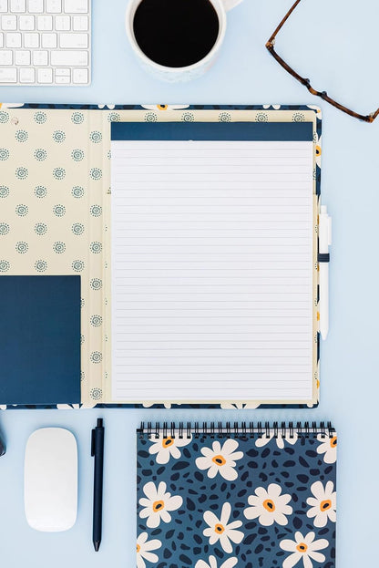 Steel Mill & Co Cute Clipboard Folio with Refillable Lined Notepad and Interior Storage Pocket, Floral Padfolio for Work, Garden Blooms Cream