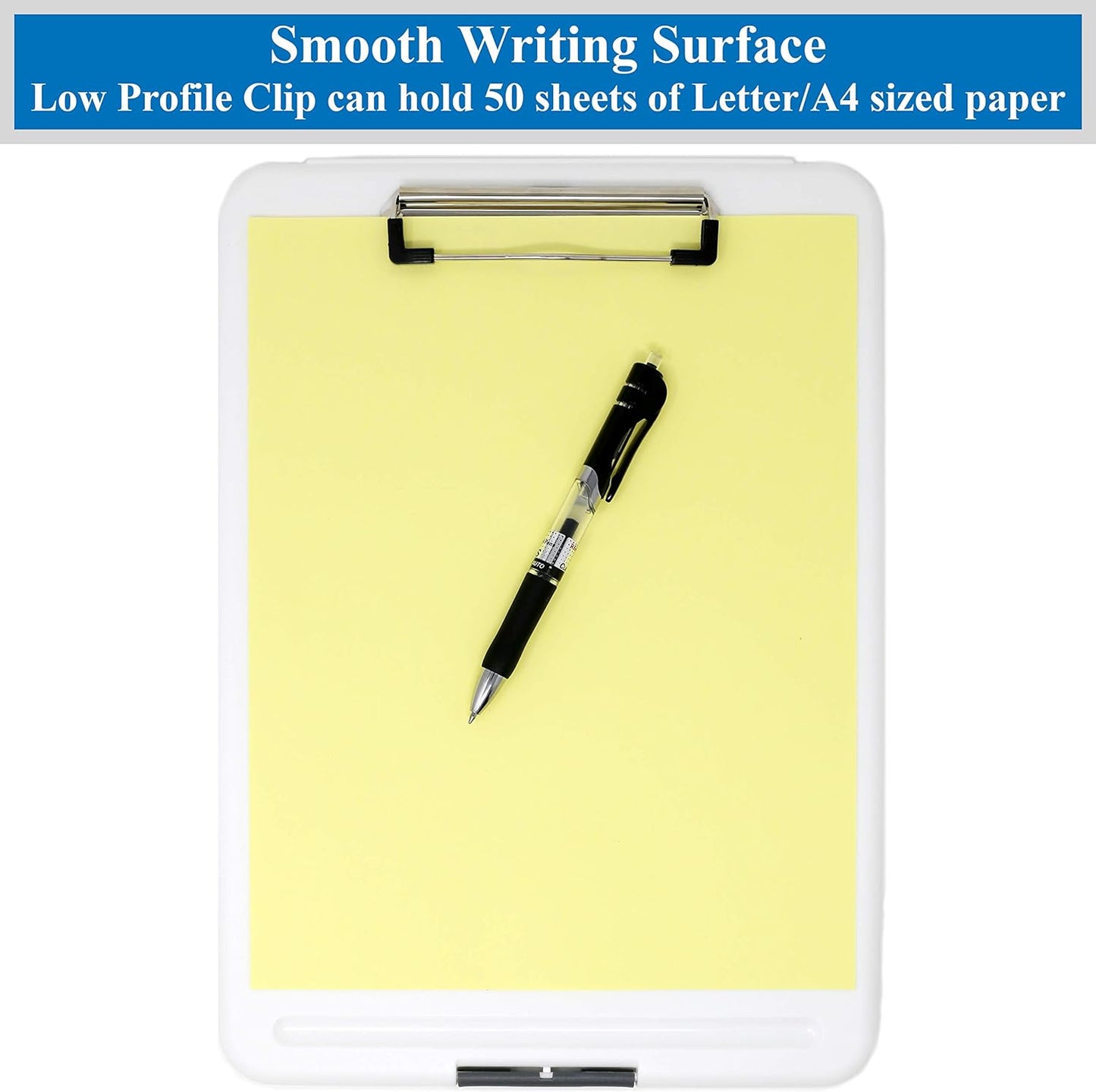 Think2Master Black Plastic Storage Clipboard. | 25% Heavier & 25% Sturdier| Heavy Duty and Won’t Flex or Bend Like Other Brands (Compare The Weight). Storage Compartment Holds 150 Letter Sized Paper.