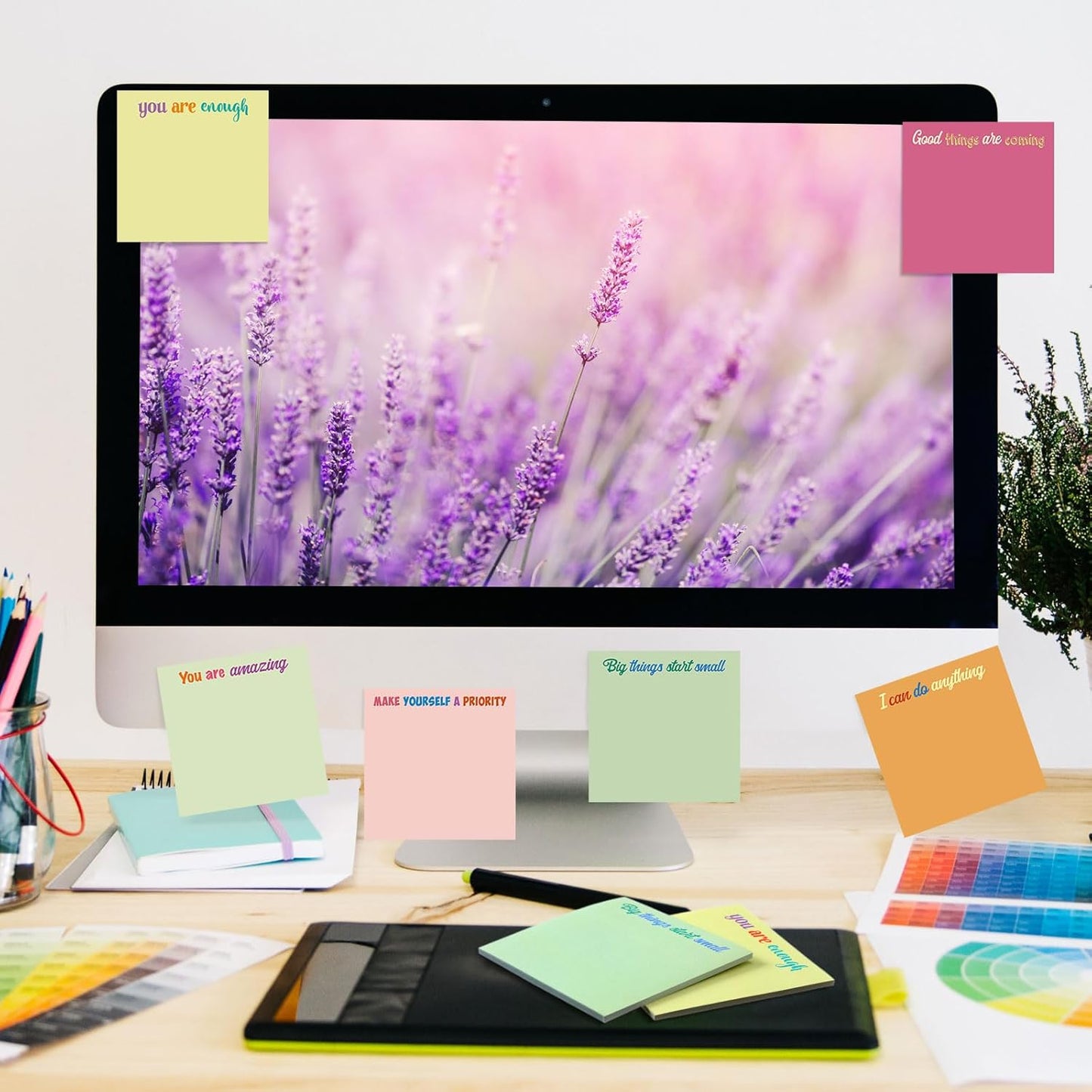 Yinder 48 Pcs Inspirational Sticky Notes Cute Motivational Sticky Notes Pad End of Year Employee Appreciation Gifts Bulk for Teacher Nurse Coworkers Office Supplies 3 x 3'' (Thank You,Dark Color)