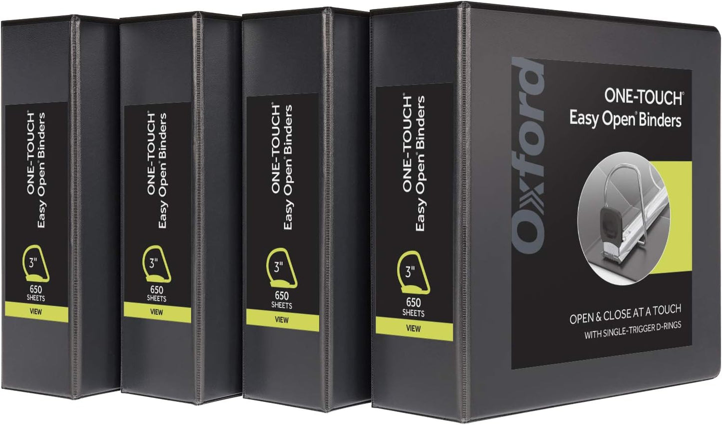 Oxford 3 Ring Binders, 0.5 inch ONE-Touch Easy Open D Rings, Durable Binders for School and Office, View Binder Covers, Xtralife Hinge, Non-Stick, PVC-Free, Black, Holds 125 Sheets, 6 PK (79901)