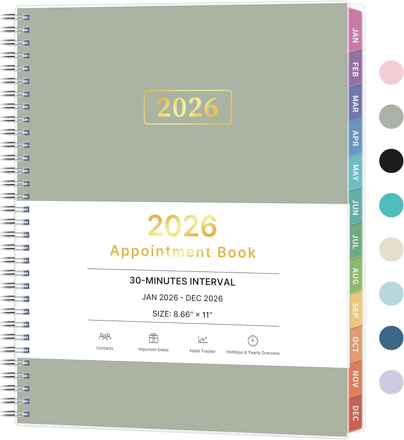 2026 Appointment Book, 30 Minutes-Hourly, Weekly ＆ Monthly Calendar Planner 2026, Jan 2026 - Dec 2026, 8.5'' x 11'', 2026 Daily Planner with Tabs ＆Pocket, Flexible Cover, Great for Office, Home, School