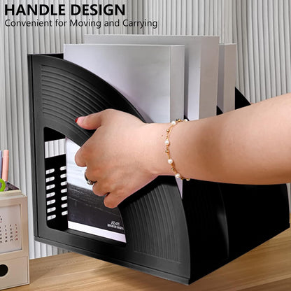 Marte Vanci Magazine File Holder Vertical PP Folder Book Desktop Organizer Plastic Storage Sturdy Vertical 4 Section Folder (Purple)