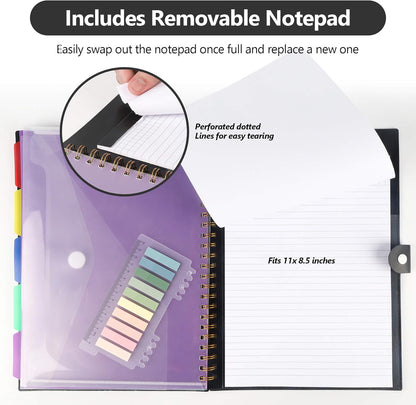 Clipboard Folio with Notepad, Multifunctional Clipboard Folder with Storage, 5 Folders with 11 Pockets, Waterproof Organizer with Refillable Notepad 40 Pages, Lightweight, Button Closure (Macron Pink)
