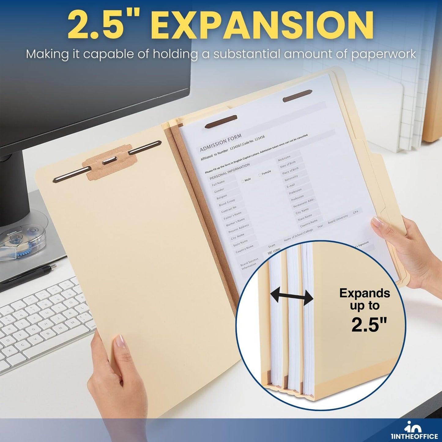 1InTheOffice Classification Folders, 2 Dividers, Letter Size, Manila, 6 Fasteners 15 Pack