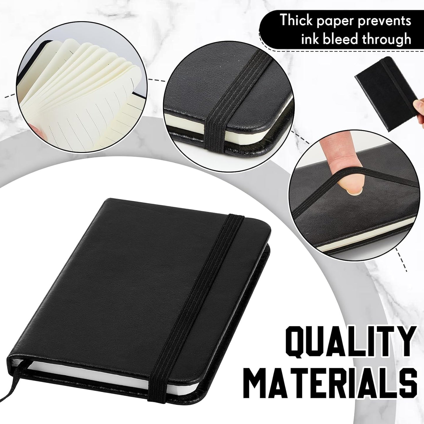 Qeeenar 10 Pcs Mini Black Brown Blue Leather Pocket Notebook Bulk, 4 x 2.5 Inch Small Journal Note Book, 50 Sheets Hardcover Tiny Notepad Lined for Office Home School Writing Supplies