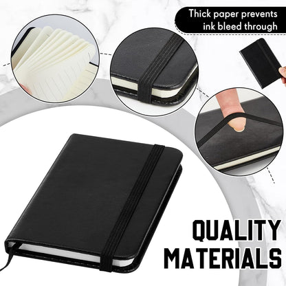 Qeeenar 10 Pcs Mini Black Brown Blue Leather Pocket Notebook Bulk, 4 x 2.5 Inch Small Journal Note Book, 50 Sheets Hardcover Tiny Notepad Lined for Office Home School Writing Supplies
