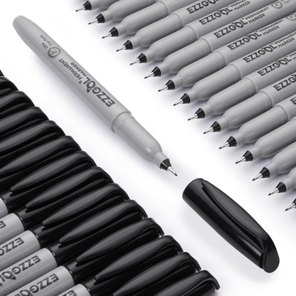 Ezzgol Ultra Fine Permanent Marker, 72 Pack Ultra Fine Point Black Permanent Marker set, Works on Plastic,Wood,Stone,Metal and Glass for Doodling, Marking