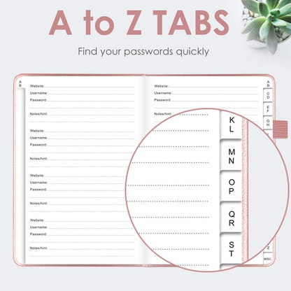 Elegant Password Book with Alphabetical Tabs - Hardcover Password Book for Internet Website Address Login - 5.2" x 7.6" Password Keeper and Organizer w/Notes Section & Back Pocket (Turquoise)